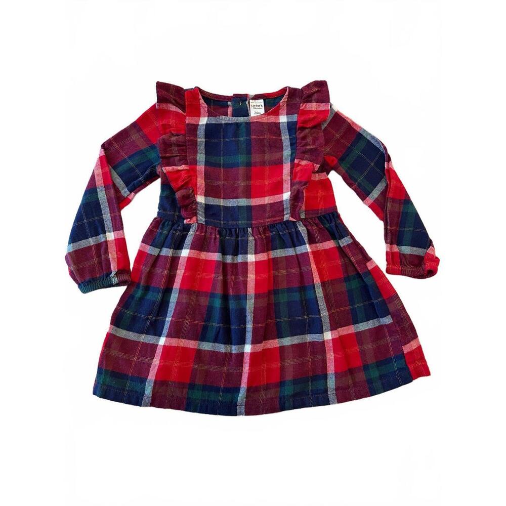 Carter’s Toddler Girl Plaid (Red & Navy) Holiday Dress w/ Ruffle Sleeves, 24m